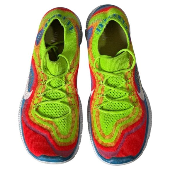 RARE Nike Free Flyknit+‎ Electric Green Rainbow Volt Sz 9.5 Mens Shoe 615805-316 - Picture 6 of 6